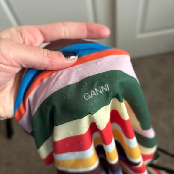 Ganni Rainbow Stripe Light Chiffon Halter Coverup Maxi Dress Georgette 6 - Picture 10 of 13